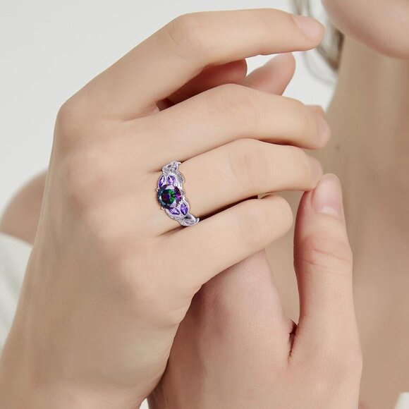 Sterling Silver Rainbow Topaz Engagement Ring Women Gift Size 5-9 - Picture 6 of 8